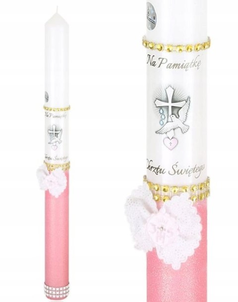 Elegancka świeca do Chrztu na Chrzest dla dziewczynki różowa chrzcielna Elegancka świeca do Chrztu na Chrzest dla dziewczynki różowa chrzcielna