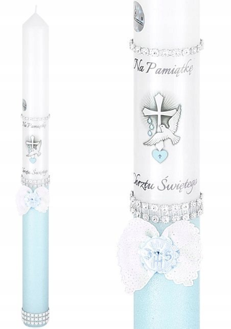 Elegancka świeca do Chrztu na Chrzest św. dla chłopca niebieska chrzcielna Elegancka świeca do Chrztu na Chrzest św. dla chłopca niebieska chrzcielna
