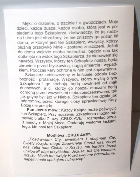 Szkaplerz Męki Pańskiej błogosławieństwa i opieki fioletowy z objawień Szkaplerz Męki Pańskiej błogosławieństwa i opieki fioletowy z objawień