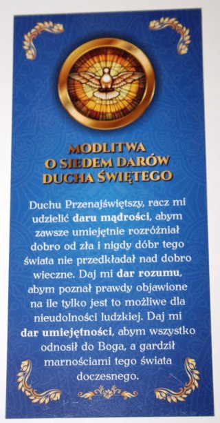 Zakładka modlitwa o siedem darów Ducha św. 16cm